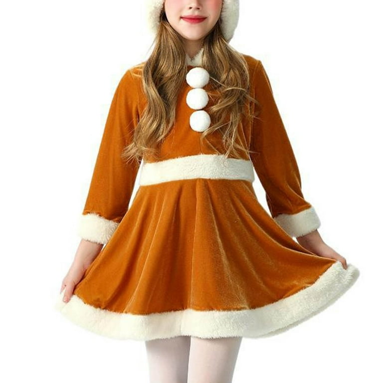gienakse Kids Christmas Dress Deer Costume Kids, Christmas Costumes for Girls, Christmas Reindeer Costumes for Kids Long Sleeve Hooded Dress Kids