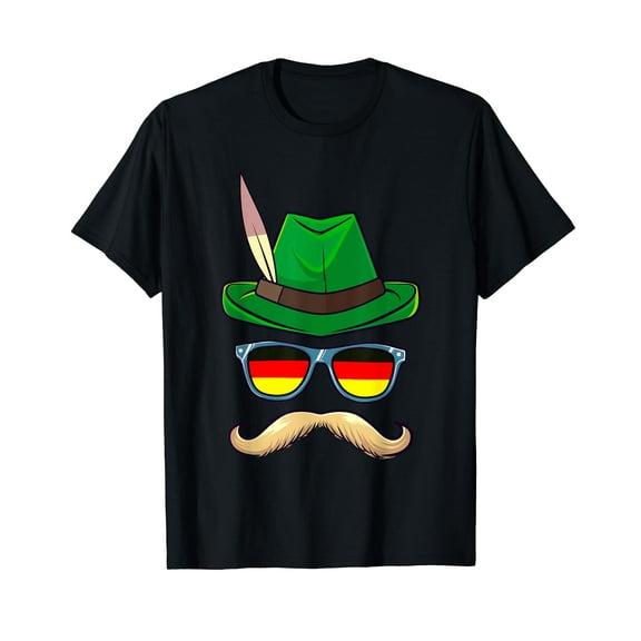 Oktoberfest Costume German Face Glasses Bavarian Halloween Cotton Black T-Shirt