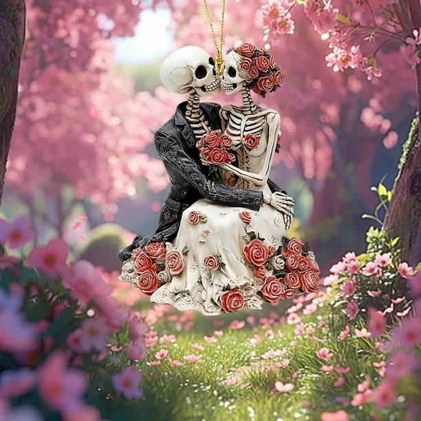 Adornos de San Valentín, regalos de San Valentín, llavero con colgante de pareja de esqueletos, accesorios para coche, mochila, colgante pequeño, colgante de calavera acrílica.