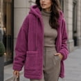 thumbnail image 4 of Plus Size Womens Fuzzy Winter Coats Full Zip Oversized Lightweight Hooded Fall Jackets with Pockets Drawstring Long Sleeve Loose Outerwear Size to 4XL, 4 of 9