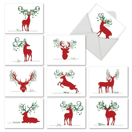 M2937SGG SEASONAL SILHOUETTES' 10 Assorted Seasons Greetings Note Cards Featuring Simple Graphic Images of Deer Combined with Sayings of the Holiday Season, with Envelopes by The Best Card (Best Anniversary Card Sayings)