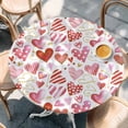 thumbnail image 2 of Valentine's Day Round Tablecloth, Fitted Table Cover with Elastic for 55"-60" Round Tables, Colorful Heart Love Modern Minimalist Table Cloth Outdoor Indoor Dinning Party Waterproof Tablecloths, 2 of 7