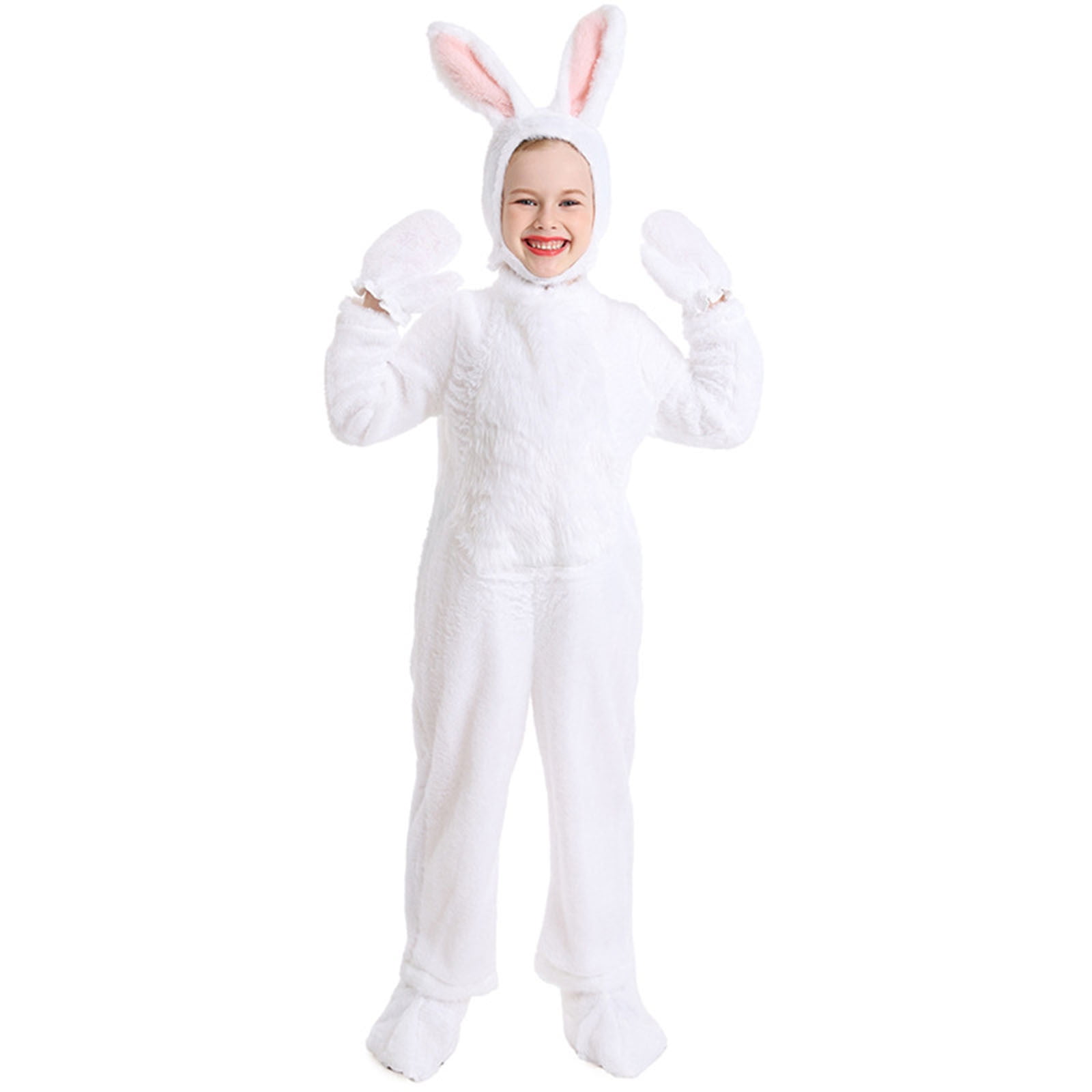 WERYOUNG Girls Boys Onesie Cute Cartoon Animal Long Sleeve Zip-Up Stage Performance Halloween Jumpsuit With Hat Infant Lovely Outdoor One-Pieces,White,5-7 Years