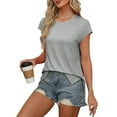 thumbnail image 4 of Plebaso Women's Casual Summer Tops Cap Sleeve T Shirts Crew Neck Loose Side Split Tee Womens Clothes, 4 of 7