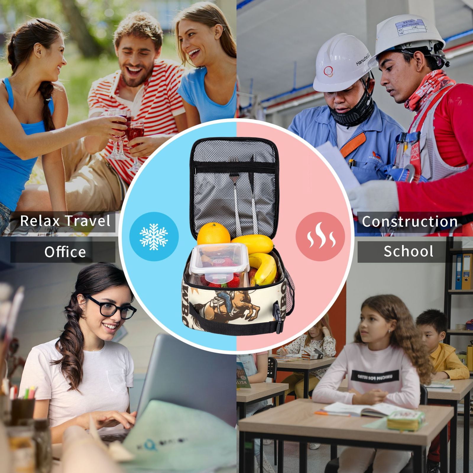Lunch Bag For Women Men Insulated Portable Lunch Box Bento Box Office Picnic Travel Cooler Bag Cowboy Riding A Horse (3)
