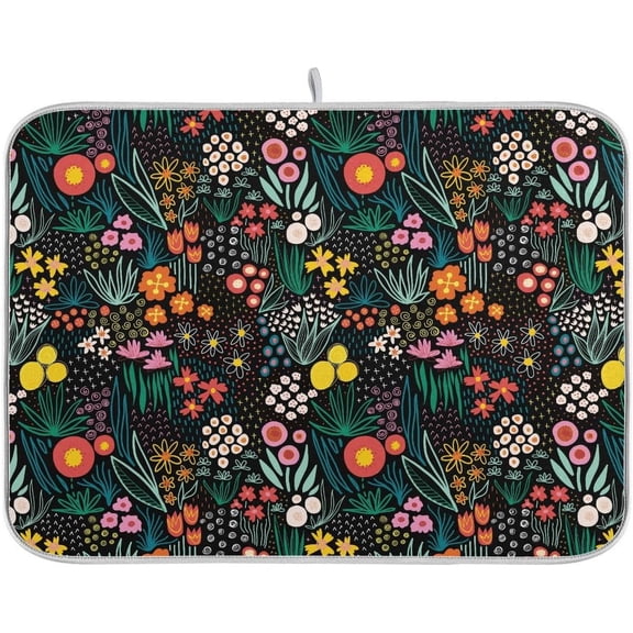 Fall Dish Drying Mat Microfiber Dish Drying Pads Kitchen Counter Draining Pad Sunflower Cornflower Poppy 16 x 18 Inches