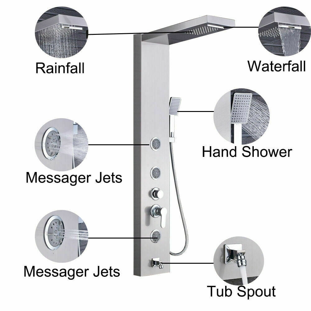 Senlesen Brushed Nickel Shower Panel Tower Massage Body Jets System Rain&Waterfall Mixer