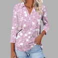 thumbnail image 2 of Camiseta de Solapa de Cuello en V de la Manga Superior de 3/4 de las Mujeres, Uso Diario Cómodo Casual, 2 of 9