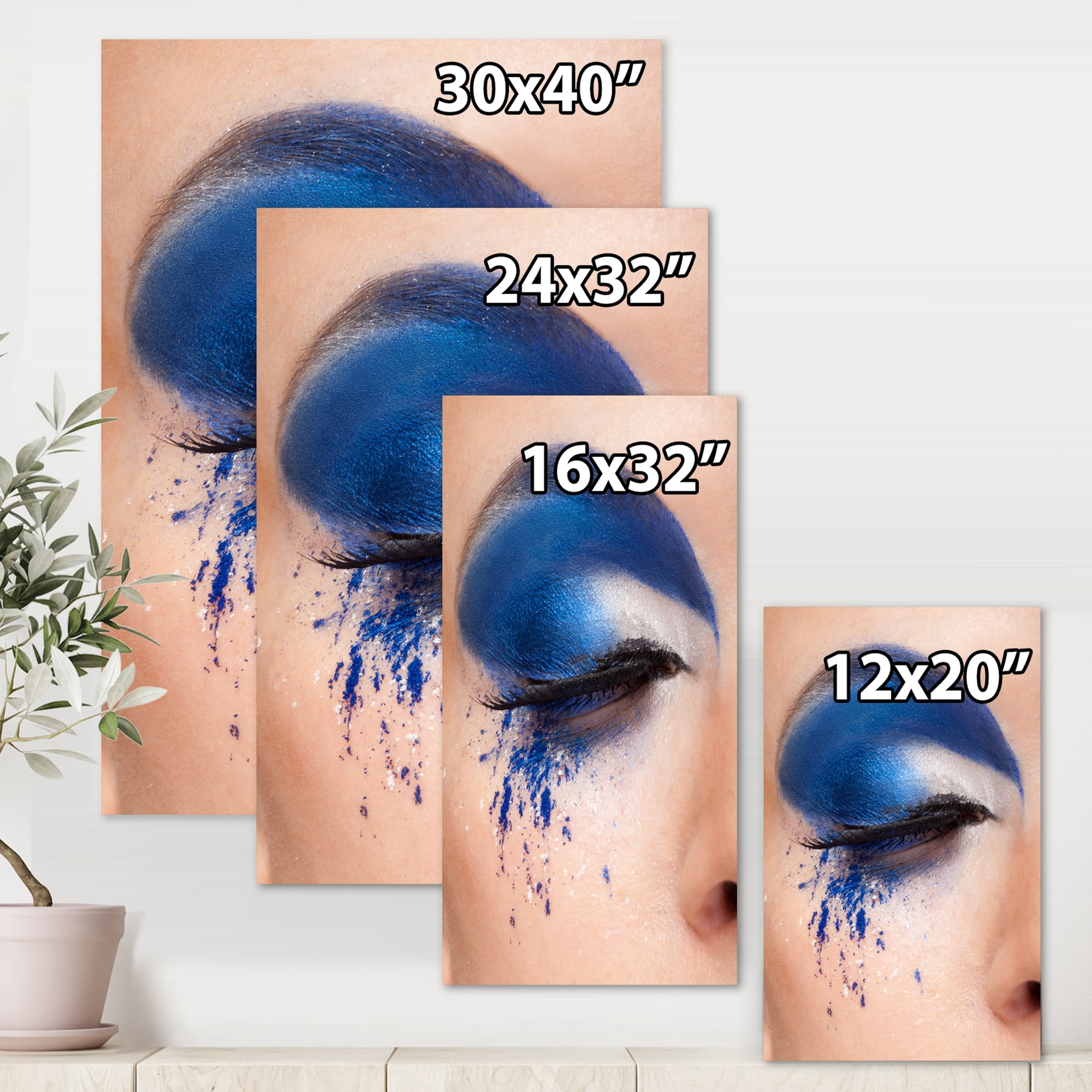 Designart ' Closed Woman Eye With Blue Fantasy Make Up ' Modern Canvas Wall Art Print