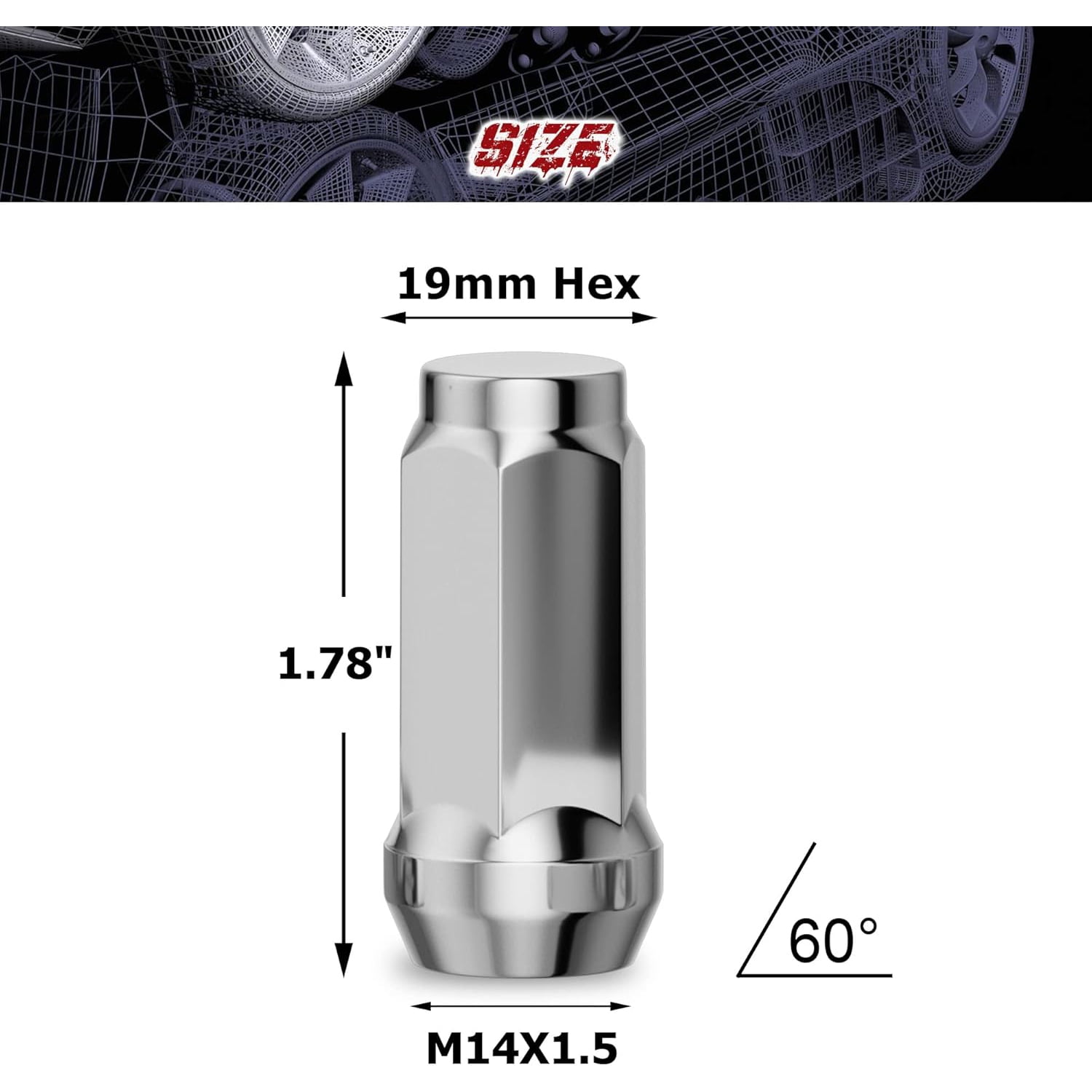 24pcs M14x1.5 Lug Nuts for Silverado Suburban Sierra 1500 Tahoe Yukon Escalade ESV, 1.78 inch Closed End Bulge Acorn Chrome Lug Nuts Replacement 19mm Hex One-Piece Wheel Lug Nut