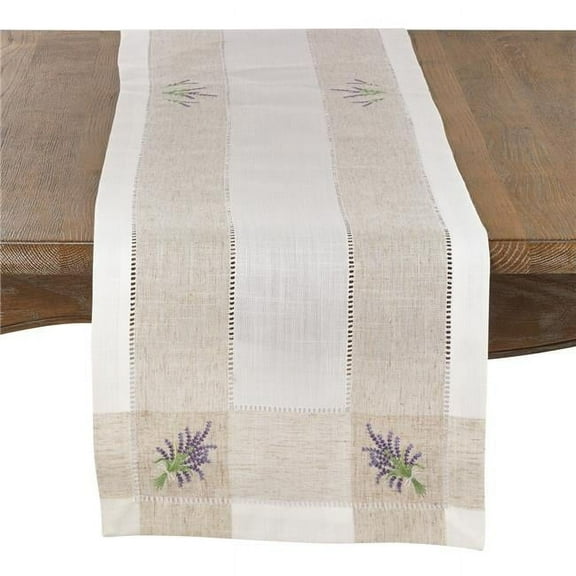 Saro Lifestyle Embroidered Lavender Hemstitch Table Runner