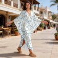 thumbnail image 4 of Xixirimido Blue Bows Floral Print Womens Kaftan Dresses Long Caftans Plus Size Batwing Sleeve Swimsuit Coverup V Neck Summer Beach Dress, 4 of 7