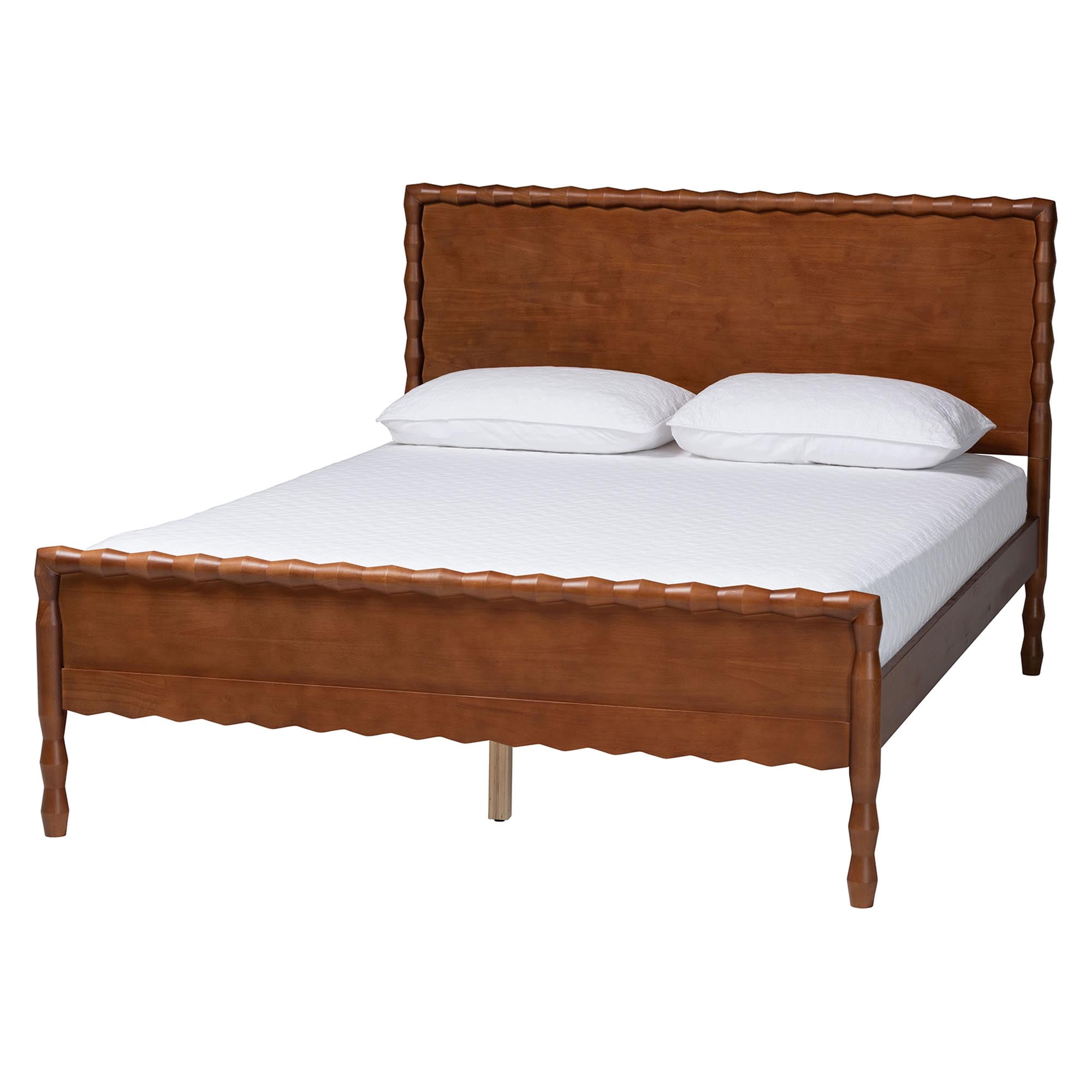 Baxton Studio Seamus Mid-Century Modern Bedroom Set, 4-Piece Set, Queen, Walnut Brown