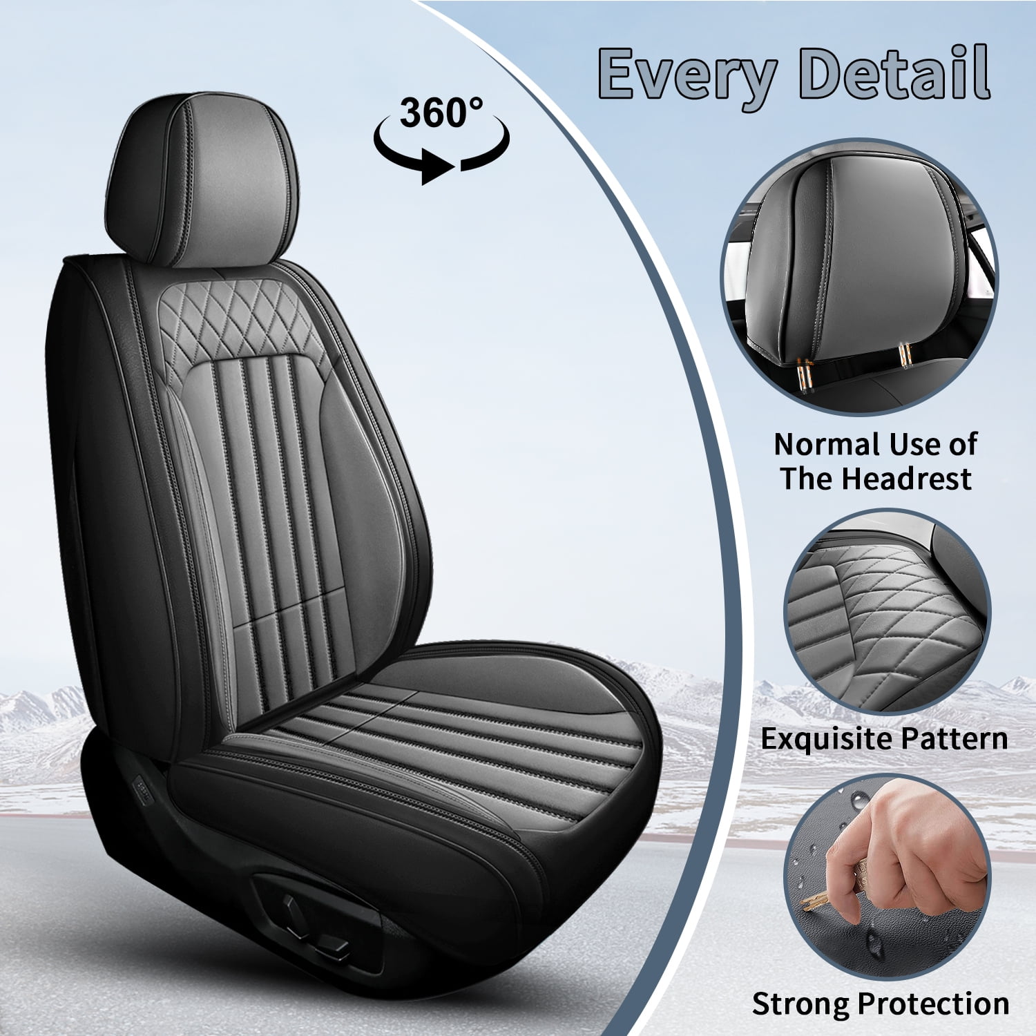 DIKSOAKR Car Seat Covers Fit for Toyota Camry 2012-2025 Full Set Leather Seat Cushion Airbag Compatible Easy to Install(2 Seats,Black&Grey)