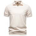 thumbnail image 5 of Mens Polos Golf Solid Color Shirt Business Casual Short Sleeve Knit Silk Smooth Drape Comfortable Collar Mens Shirts Beige M, 5 of 9