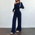 thumbnail image 4 of Huankd Spring Two Piece Sets for Women 2026 Off Shoulder Tops Long Pants Knit Matching Lounge Set Airport Travel Outfits Navy 2XL, 4 of 5