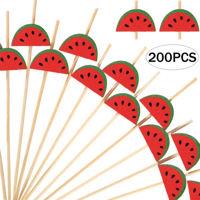 200 púas de cóctel de 4,7 pulgadas, palillos de bambú para fiestas de verano, decoración para aperitivos, bebidas, Martini, suministros de alimentos (sandía) Sincero Hogar