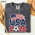 thumbnail image 2 of VibeNest Studio Unisex USA 2026 Soccer Ball American Flag Patriotic Sports Fan Garment Dyed Graphic T-Shirt, 2 of 7