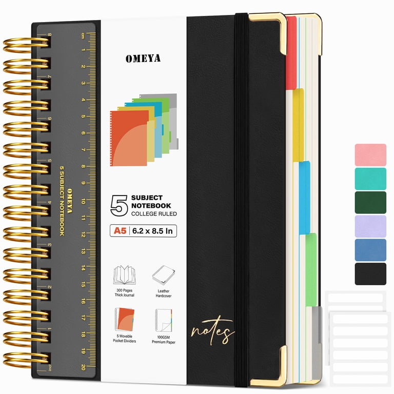 OMEYA 5-Subject Leather Spiral Notebook, 300 Pages photo 1