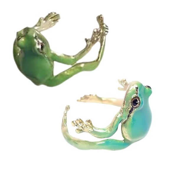 Pack of 2 Eye Catching Tree Frogs Rings Adjustable Size Finger Rings Stylish Unisex Accessory Gift for Fashion Enthusiasts