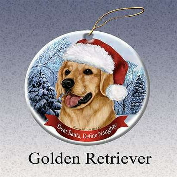 Holiday Pet Gifts Golden Retriever Santa Hat Dog Porcelain Christmas Ornament