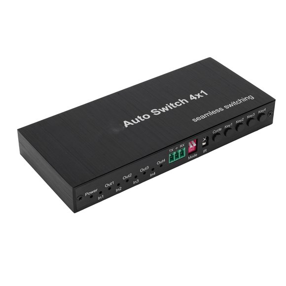 HD Multimedia Interface 4x1 Switcher, 4 in 1 Out HD Multimedia Interface Splitter HD 1080P Support HDCP 2.2 with IR Remote for High Definition TVs EU Plug,UK Plug,US Plug