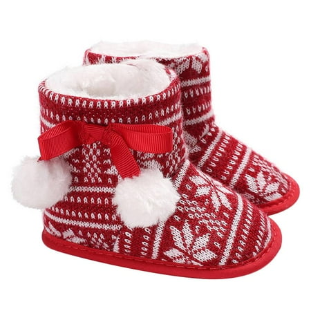 

Infant Baby Girls Boys Warm Boots Walkers Pom Ball Pom Shoes First Toddler Boots Shoes Winter Flower