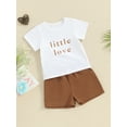 thumbnail image 3 of Suealasg Toddler Girls 2Pcs Summer Clothes 6M 1T 2T 3T Kids Baby Girls Casual Beach Outfits Short Sleeve Letter Print Tops Shorts Sets, 3 of 9