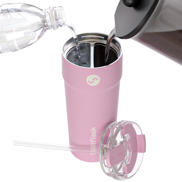 Splitflask 2-in-1 Vacuum Insulated 30oz Stainless Steel Travel Tumbler for Coffee & Water - Elle Pink