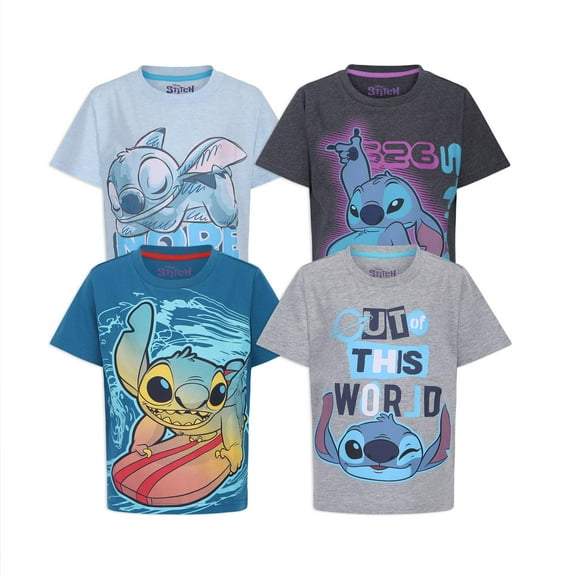 Disney Lilo & Stitch Short Sleeve T-Shirt (Boys), 4 Pack, Sizes 4-12