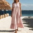 thumbnail image 6 of VBVC Women's Striped Ruffle Trim Sleeveless Maxi Dress , Summer Casual Beach Loose Dress For Women , Ladies' Vacation Long Dress with Pockets,Pink,S-3XL, 6 of 6