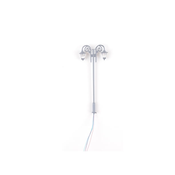 Naiovety Farola modelo 1:87 Gaden, poste de luz LED de doble cabeza de bajo voltaje, accesorios de tren DIY, piezas de luz de paisaje, decoración de Artesanía Gris (blanco cálido) Naiovety HA066838-02
