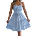 thumbnail image 2 of Jaimenalin Women Ruffled Tiered Adjustable Spaghetti Strap Midi Dress Light Blue L, 2 of 9