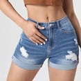 thumbnail image 2 of Womens Ripped Jeans Shorts Casual Rhinestone Denim Mid Waist Ripped Hem Tessles Stretchy Jean Summer Flowy Shorts with Pockets S-2XL, 2 of 8