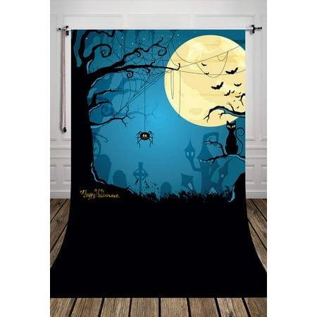 Image of ABPHOTO Polyester 5x7ft Moon Night Pumpkin Photography Halloween Backdrop
