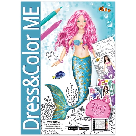 book n app: Dress & Color ME - Mermaids - 3-In-1 Activity Book Mix & Match Sticker Character Dress-Up Fashion-Design Coloring App Play Kids 4+