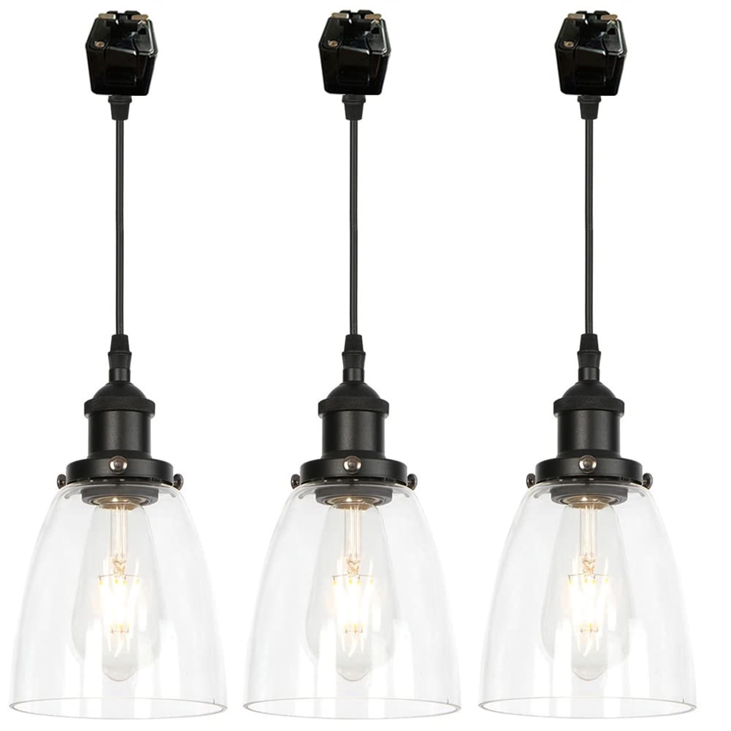 FSLiving JType Track Light Cone Clear Glass Lampshade with Black E26