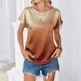 thumbnail image 3 of laqbezok Women's Ombre Orange Satin Blouse, Crew Neck Dolman Sleeve Silk-Like Top, Casual Summer Fashion T-Shirt, Elegant Evening Tee, 3 of 6