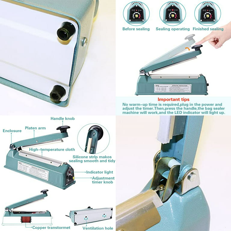 Vimi Impulse Heat Sealer Manual Bags Sealer Heat Sealing Machine 12 inch Impulse Sealer Machine for Plastic Bags PE PP Bags with Extra Replace Element