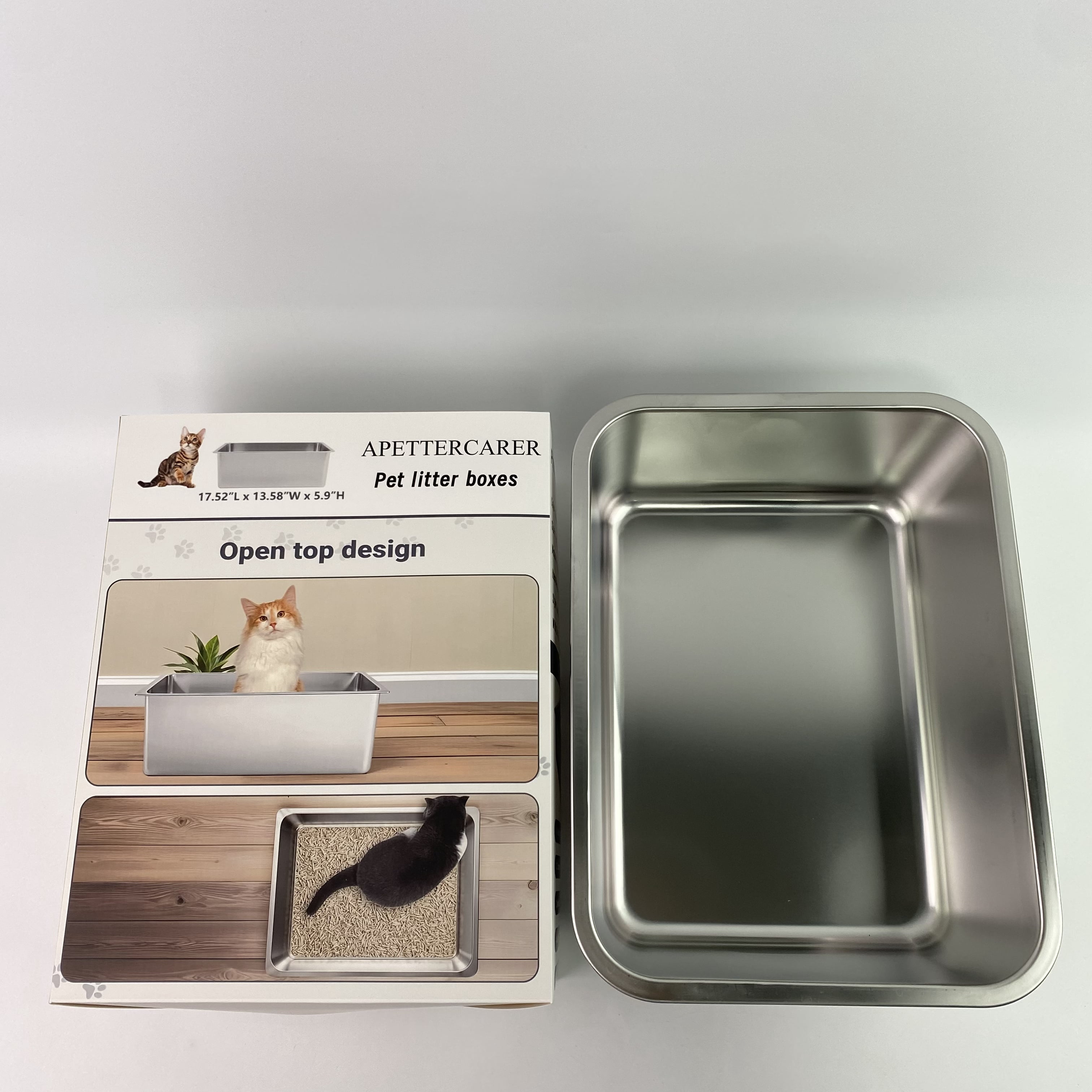 APETTERCARER Pet litter boxes,Stainless Steel Cat Litter Box - Metal High Sided Cat Pan, Large Stainless Steel Box, Indoor Litter Tray, Pet Toilet Supplies for Kitten