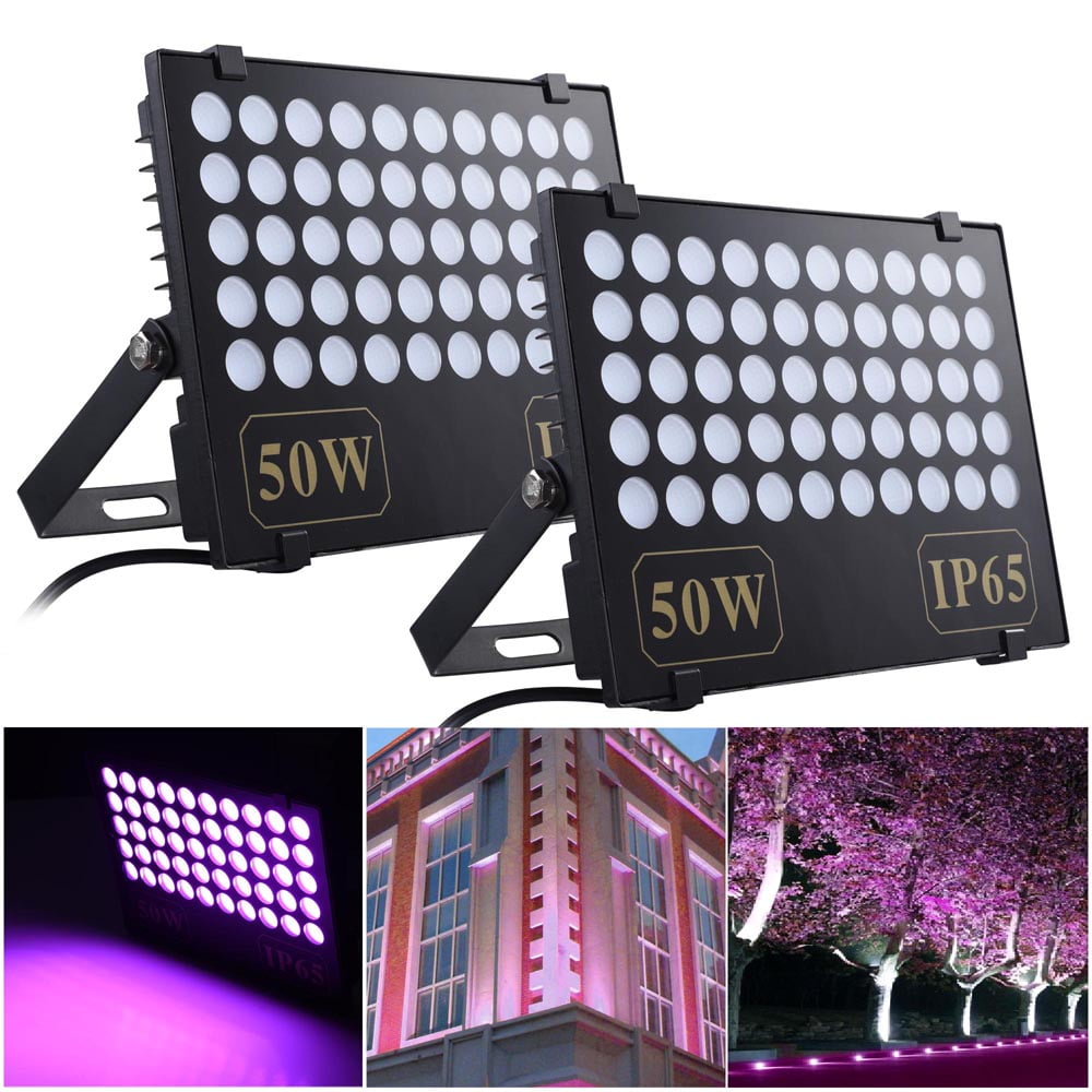 DELight 2 Pcs Projecteur LED 50W Lumière Noire IP65 Décoration de Fête Intérieure Extérieure