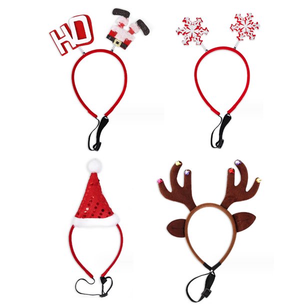 Paquete de 4 diademas navideñas para perros, con forma de árbol de Navidad, cuerno de ciervo, copo de nieve, accesorios para disfraces navideños para mascotas, suministros de decoración para fiestas