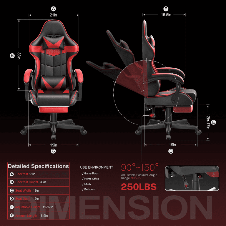 SOONTRANS Red Massage Gaming Chair, Footrest photo 8