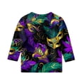 thumbnail image 4 of Kids Girls Mardi Gras 3/4 Sleeve Shirts - New Orleans Carnival Fat Tuesday Graphic Tops, Soft Casual Sequin Mask Holiday Matching Blouse Outfits, 4 of 4