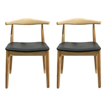 JoooDeee Mid Century Modern Wood Leather Dining Chairs for Kitchen Dining Room or Office, Walnut Off-White,Set of 2