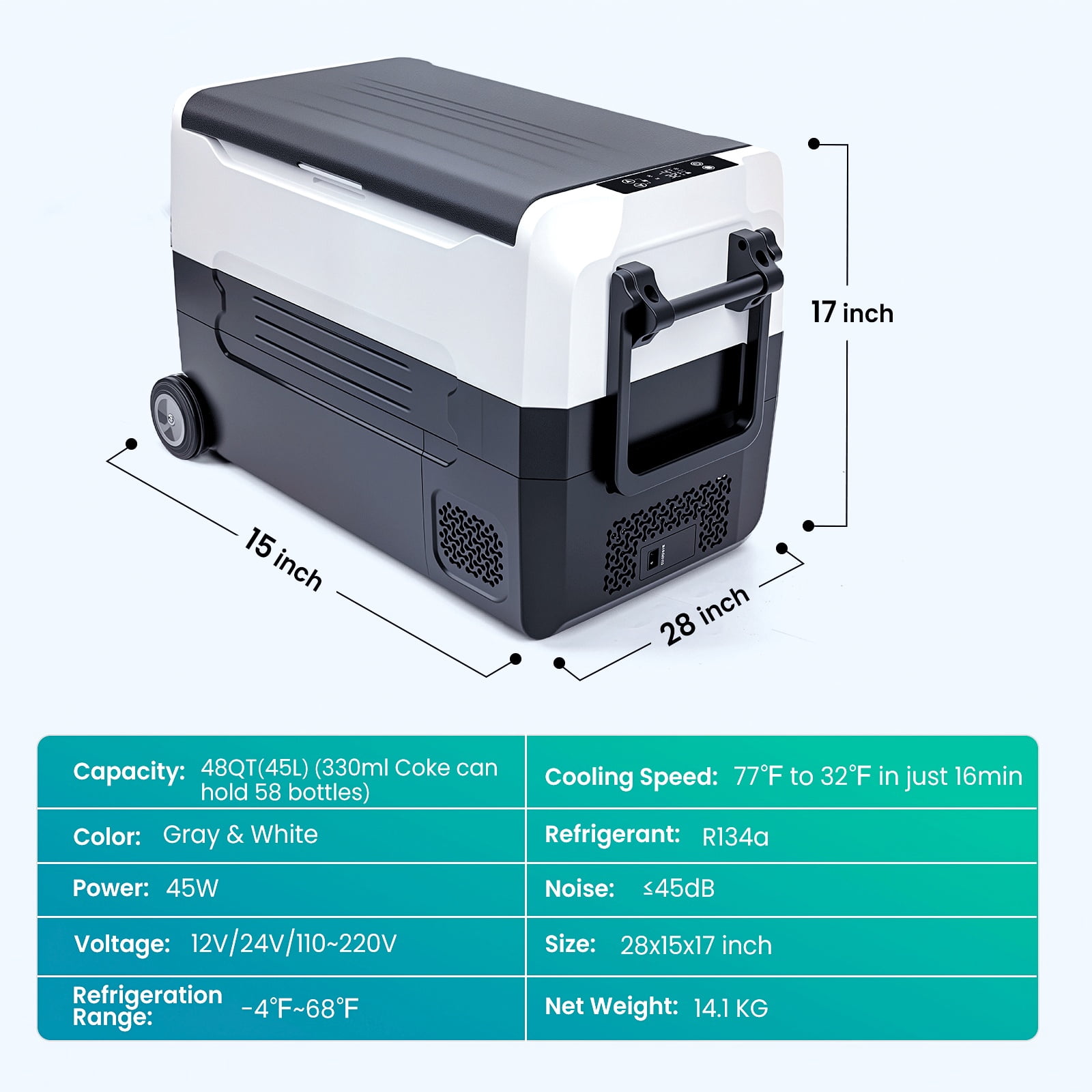 WheelX Electric Cooler, 48QT Portable Car Refrigerator Frezzer with Dual Zone & Independent Temperature Control, -4℉-68℉ Electric Compressor Cooler App Control Camping, Travel, Fishing, Outdoor Use