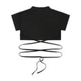 thumbnail image 4 of ranrann Kids Girls Short Sleeves Mock Neck Crop Top Athletic T-Shirts Hip Hop Jazz Dance Belly Shirt Black 170, 4 of 7