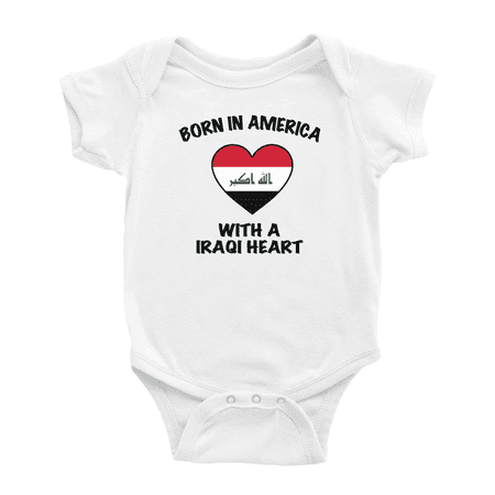 

Born In America With A Iraqi Heart Funny Baby Clothing Bodysuits For Boy Girl