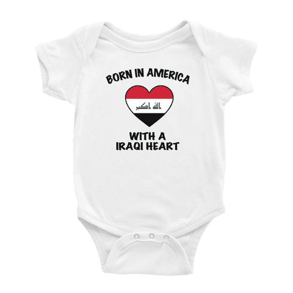 Born In America With A Iraqi Heart Funny Baby Clothing Bodysuits For Boy Girl
