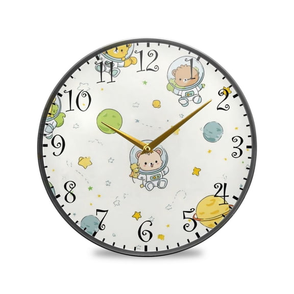 9.5IN Acrylic Wall Clock Wall Mount & Tabletop Display Round Clock for Decor Cute Animals Wearing Spacesuits